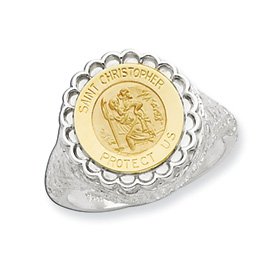 Genuine IceCarats Designer Jewelry Gift Sterling Silver And 14Ky Saint Christopher Ring Size 6.00
