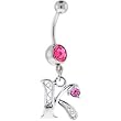 Passion Pink Jeweled Initial Dangle Belly Ring - Letter K