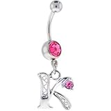 Passion Pink Jeweled INITIAL Dangle Belly Ring - LETTER 'K'
