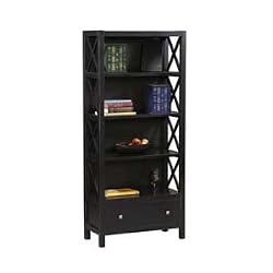 Anna Antique Black X Design Wide Bookcase