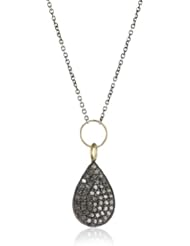 Zoe Chicco "Noir" 16" Oxidized Silver and 14k Small Pavé Tear Necklace