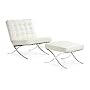 Barcelona Ottoman + Chair - White by Mies Leather Set (ottoman + single seat)