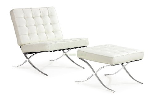 Barcelona Loveseat Sofa by Mies Full Set -White Leather (ottoman+1+2+3 Seat Set)