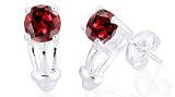 Round Cut Garnet Earrings Sterling Silver