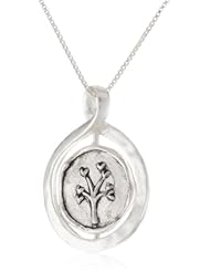 Sterling Silver Satin Finish "One Family One Love One Heart" Reversible Pendant Necklace with Family Tree, 18"