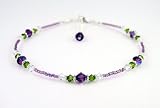 Amethyst - February Birthstone Sterling Silver Ankle Bracelets:Swarovski Crystal Adjustable Beaded Anklets. Handmade Jewelry