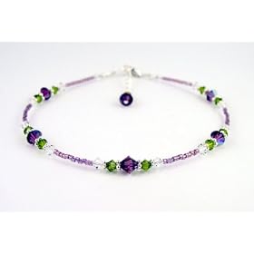 Amethyst - February Birthstone Sterling Silver Ankle Bracelets:Swarovski... by GemstoneGifts