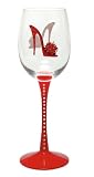 Santa Barbara Design Studio Christopher Vine Shoe Boutique Wine Glass, Rhinestone Studded Long Stem, Red Rhinestones