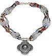 Gemstone Necklace Silver with Carnelian, Rainbow, Garnet Beads Handmade in Indian Style 18 inches