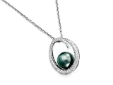 Natural Black Tahitian South-Sea 10.0mm Pearl, Surrounded by Pave Set Diamonds and Set on an 18K White Gold 16
