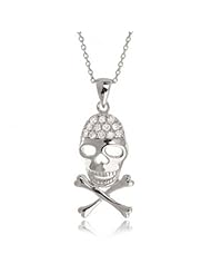 Bling Jewelry Skull and Crossbones 925 Sterling Silver Necklace 16in