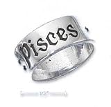 Sterling Silver 7mm Antiqued Pisces Zodiac Band Ring - Size 7.0