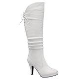 Top Moda Win-40 Women's Knee Thigh High Platform Round Toe Boots,White,8