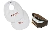Naughty/Nice Bib Set in Mini-Suitcase
