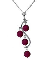 14K White Gold Natural Rubies Drop Pendant Necklace
