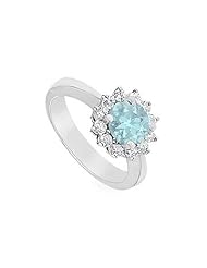Aquamarine and Diamond Ring 14K White Gold - 1.50 CT TGW