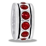 DaVinci Silver Red CZ Crystal Wheel Decorative European/Memory Bead/Charm Double Sterling Layered Bead - Fits Pandora Bracelets