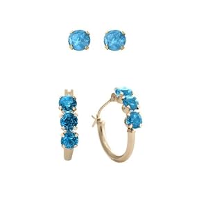 10k Yellow Gold Blue Topaz Stud and Hoop Earrings Box Set by Amazon.com Collection
