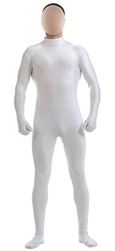 Ensnovo Mens Mock Neck Full Body Unitard Spandex Zentai Suits Costumes White M
