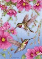 Toland, Hummingbirds with Pink Garden Flag, 12.5" x 18", #117158
