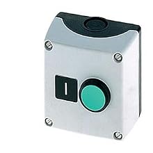Siemens 3SB38 01-2DA3 Standard Operator Enclosure and Pushbutton, Metal Enclosure, 1 Pilot Device, Green, "I" Label, 1 NO Contact Block Function