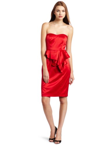 Jessica Simpson Women's Strapless Dress with Front Peplum Twist, Red, 2