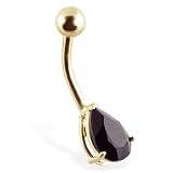 14K solid gold black onyx teardrop belly ring