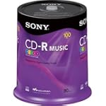 100 SONY CD-R Music Disc, Digital Audio Recordable For CD Recorders and Computer Writer, 5 Assorted Color, 80 min