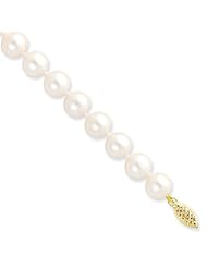 14k Yellow Gold 7in 9-9.5mm White Freshwater Cultured Pearl Necklace.
