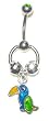 Surgical Steel Barbell with Slave Ring supports .925 sterling silver Balls & Parrot decorative belly button ring