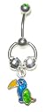 Surgical Steel Barbell with Slave Ring supports .925 sterling silver Balls & Parrot decorative belly button ring