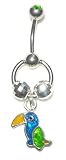Surgical Steel Barbell with Slave Ring supports .925 sterling silver Balls & Parrot decorative belly button ring