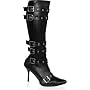 Spicy-138 Black Pu Knee High Boot With Buckles Pointed Toe and Spike Heel