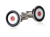 Bold Red, White, and Blue Bullseye Enamel Cufflinks in Rhodium Silver Setting with Presentation Box
