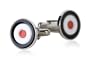 Bold Red, White, and Blue Bullseye Enamel Cufflinks in Rhodium Silver Setting