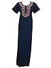 Womans Kaftans Caftan Floral Embroidered Blue Cotton Long Muumuu Dress Medium