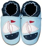 NEW Soft Leather Baby Shoes, Blue with white yacht; 6-12months