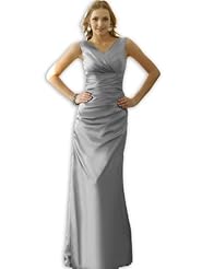 V-neck Fitted Satin Sheath Bridesmaid Dress 