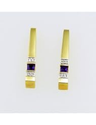 14K Gold Brazilian Amethyst Earrings with Diamond Accent