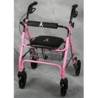 MEDLINE INDUSTRIES MDS86825BC ROLLATOR 4 WHEELED WALKER WITH SEAT PINK COLOR WITH PINK RIBBON LOGO ON SEAT AND BACKREST. SUPPORTS NATIONAL BREAST CANCER FOUNDATION. SEE MDS86825 FOR PRODUCT DETAILS. - 1 Case
