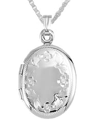 14K White Gold Oval Locket Charm Pendant Necklace