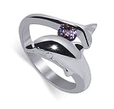 Cute Dolphin .925 Sterling Silver Band Amethyst Gemstone Ring
