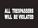 #026 All Tresspassers Will Be Violated Bumper Sticker / Vinyl Decal