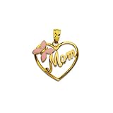 14K yellow gold Mom Heart charm with enamel butterfly
