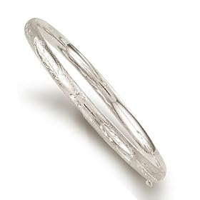14k White 5 mm Diamond-Cut Flower Motif Bangle - 8 Inch by JewelryWeb