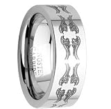 8MM Men Tungsten Ring Wedding Band with Laser Etched Tribal Tattoo Celtic Design size from 6 to 15