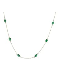 Sterling Silver with 9 Green Onyx Oval Cabochon Necklace, 18"