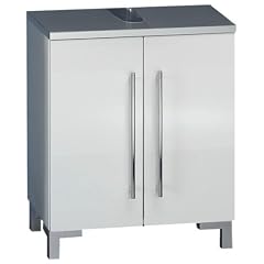 Ambientehome 54043 Waschbeckenunterschrank Ider wei� hochglanz / Alu transparent 31.3 x 50 x 62 cm