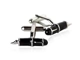 Whimsical Black Fountain Pen Enamel Silver Cufflinks by Cuff-Daddy
