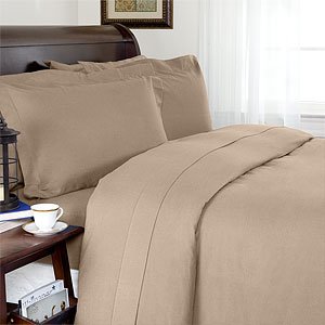 CASTLE HILL 410 Thread Count 100% Egyptian Cotton Solid Sateen Single Ply Yarn Bed Sheet Set (Linen) Queen.